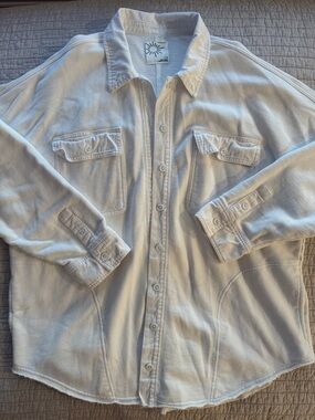 Aerie OFFLINE White Throw Back Shacket Button Down